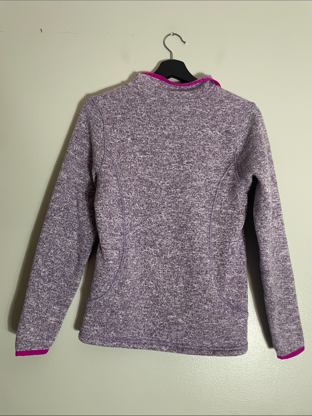 Lands' End Women's Lavender Heather Quarter-Zip Fleece with Pink Trim - Picture 7 of 10